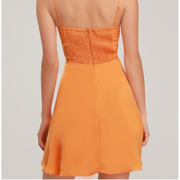 Lulu's XS Rebecka Orange Button Front Skater Dress - Picture 2 of 5
